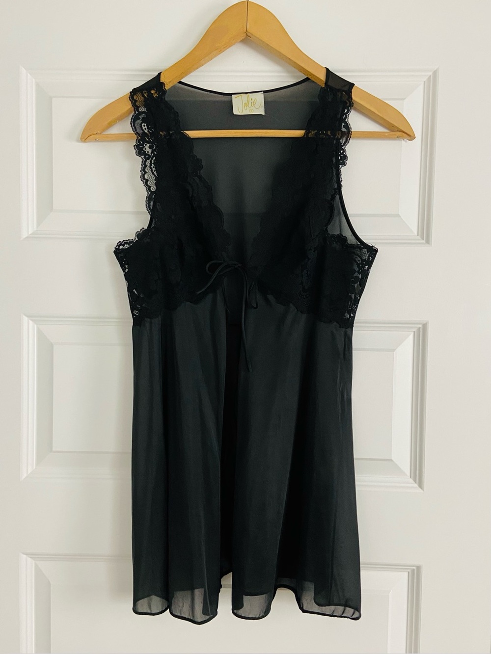 VINTAGE Jolie Black Lace Sheer Babydoll Lingerie Tie Front Chemise Y2K - Picture 5 of 6